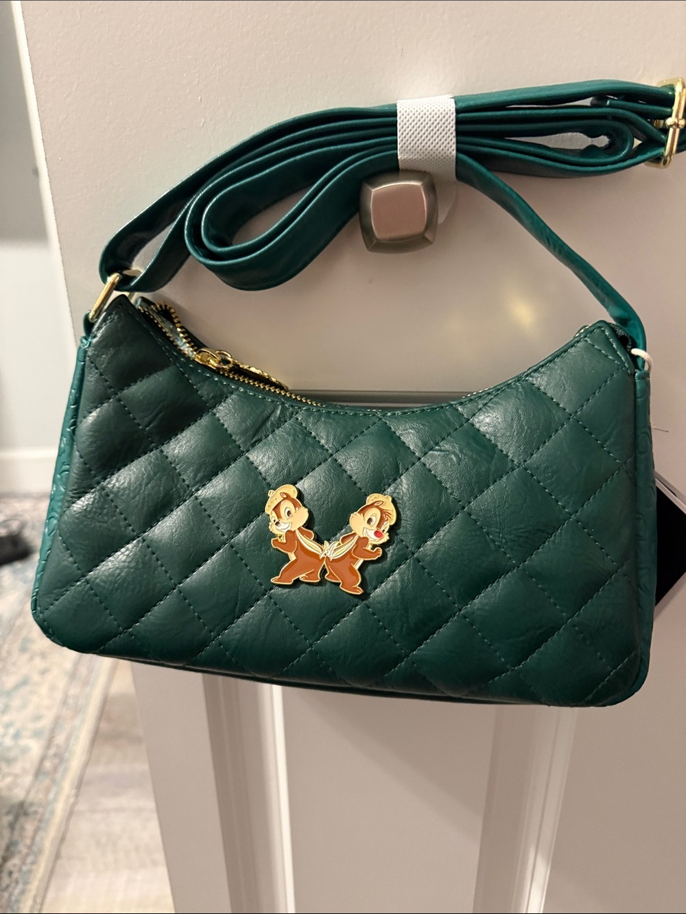 Loungefly Quilted Emerald Green Mini Crossbody with Chip 'n' Dale Pin